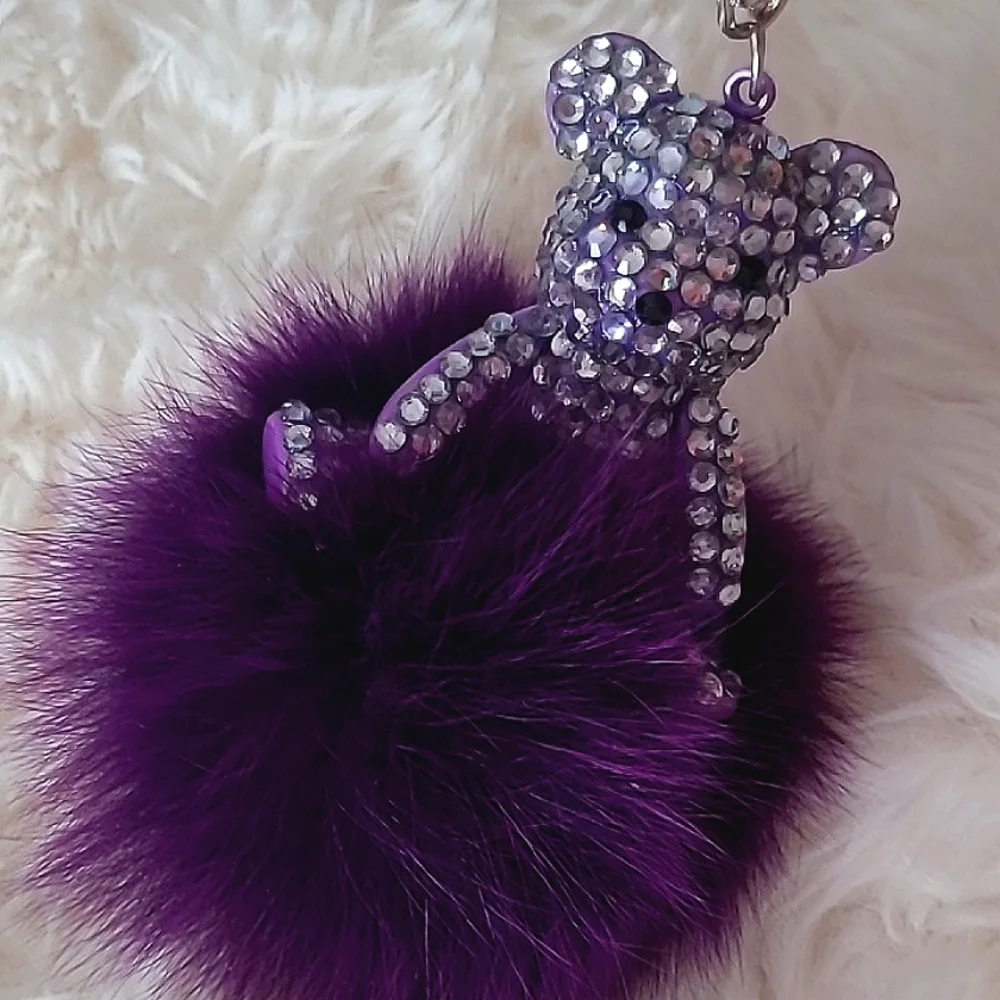 Fur and Crystal Bling Bear Key Ring